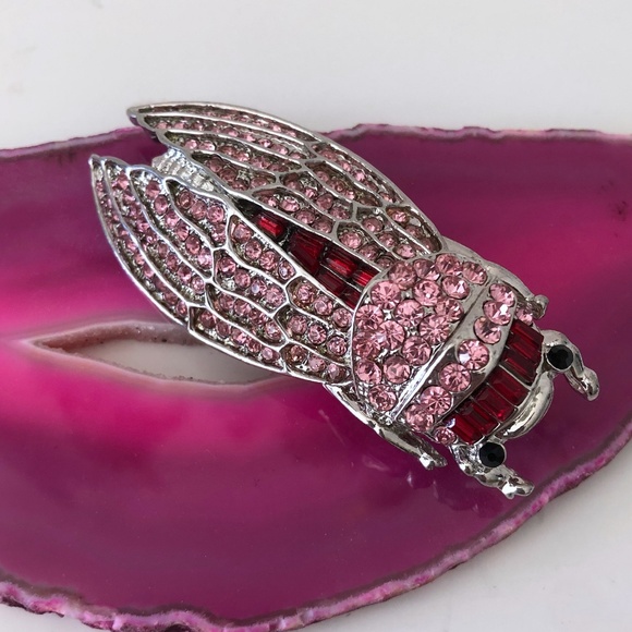 House Of Adornments Jewelry - Glam Cicada with pink and red crystals Bug brooch